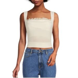 ANTONIO MELANI Cream Square-Neck Crop Tank with Ruffle Trim